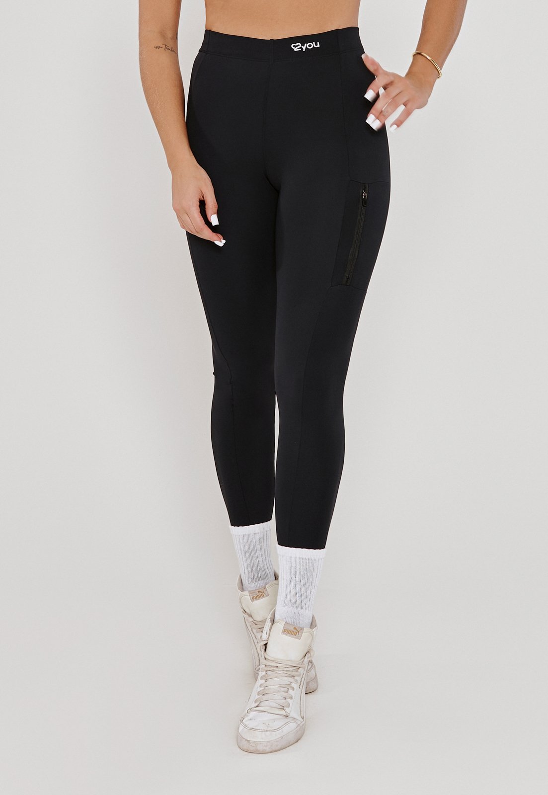 Legging Bolso Com Zíper Lateral Preto Poliamida Fio Duplo